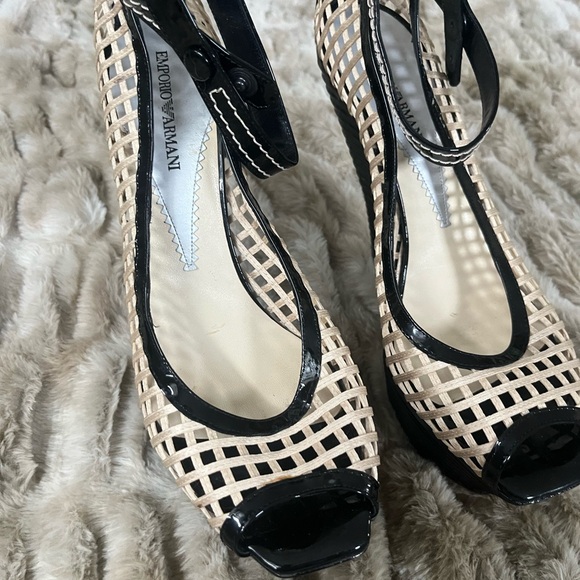 Emporio Armani Black and White Wedge Heels With Box | Designer Heels | Size 41 - Picture 4 of 5